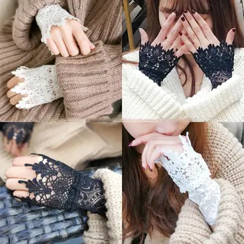 

Decorated Cuff Women Sweater Ruffles Fake Sleeves Hollow Crochet Lace Arm Warmer D