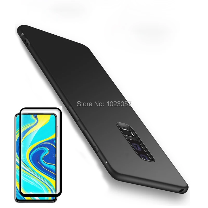 For Xiaomi Redmi Note 9S Case Black Soft with Full Tempered Glass 9 Pro Max Funda Capa |