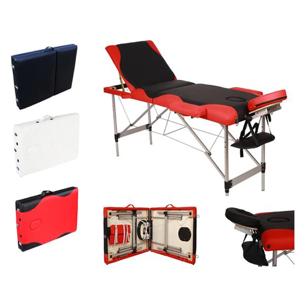 

Black with Red Edge/White Color Salon Furniture 3 Sections Folding Aluminum Tube SPA Bodybuilding Massage Table Beauty Bed