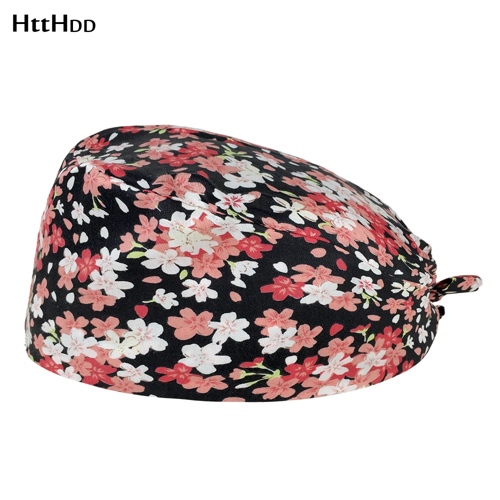 

Flower print adjustable Health service scrub cap Elastic spa scrub work Tail Tieback Clean hat scrub hat Beautician accessories