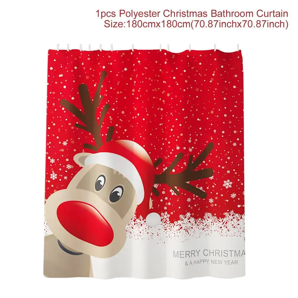Shower Curtain Elk Рождественская занавеска для душа Санта Клаус фланелевый коврик рождественские украшения для дома ванная комната ковры рождественские украшения год - Цвет: Shower Curtain Elk