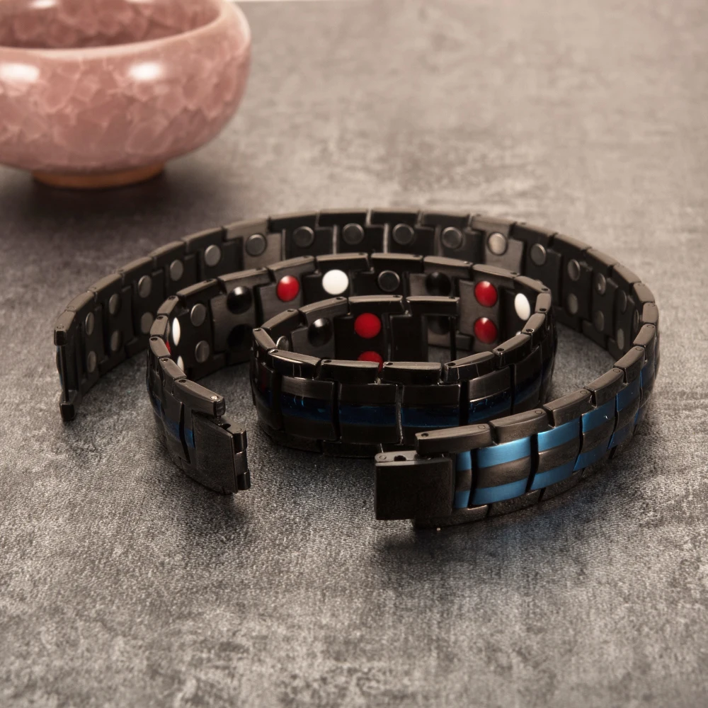 Vinterly Black Bracelet Men Hand Chain Energy Health Germanium Magnetic Bracelet Men Stainless Steel Bracelets For Women Men
