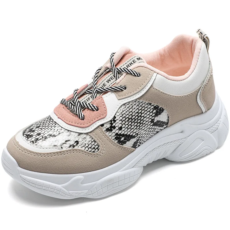 

Sneakers Women 2019 Snakeskin Pattern Breathable Casual Shoes Female Fashion Sneaker Lace Up Women Vulcanize Shoe Platform F3-76