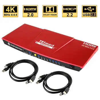 

HDMI 4K Ultra HD 4x1 HDMI KVM Switch 3840x2160@60Hz 4:4:4 with 2 Pcs KVM Cables Supports USB 2.0 Device Control up