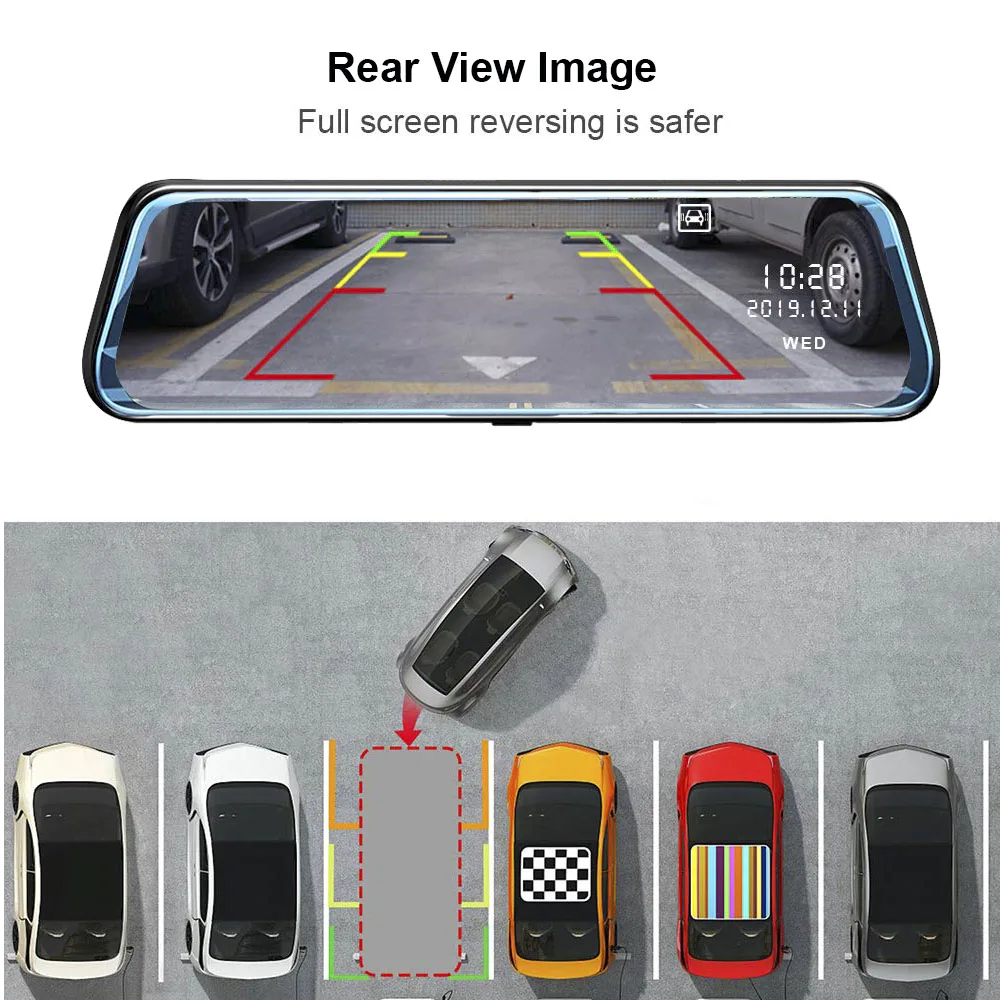  TAVIN 4G WIFI DVR Android 8.1 ADAS Dash Cam 12 Inch 1080P Touch Screen Rearview Camera Mirror GPS R
