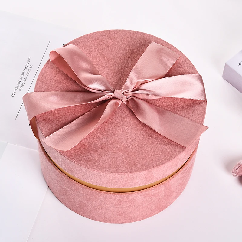 deerskin pink Круглый фантомный бархат цветок коробка День Святого Валентина День рождения подарок с Handbox украшения цветочный букет упаковочные коробки - Цвет: deerskin pink
