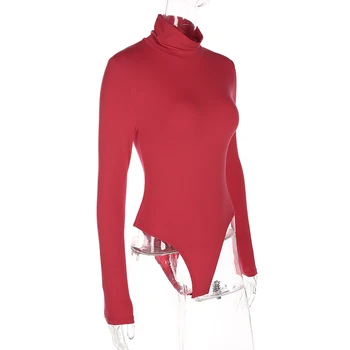

Long Sleeve Sexy Female Slim Bodysuits Winter Red Turtleneck Skinny Jumpsuits For Women 2017 Warm Rompers Combinaison
