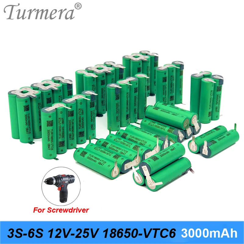 Аккумулятор Turmera 3S 12 6 в 4S 16 8 5S 21 6S 25 VTC6 аккумулятор TUR18650VTC6 3000 мА · ч 30 А для отвертки