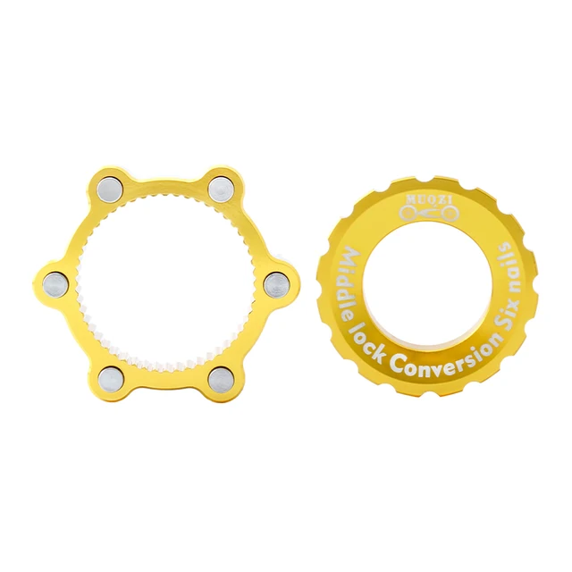 MUQZI Centerlock To 6-Hole Adapter Bicycle Disc Brake Center Lock Conversion 6 Bolt Rotors Bike Hub Adapter Gold