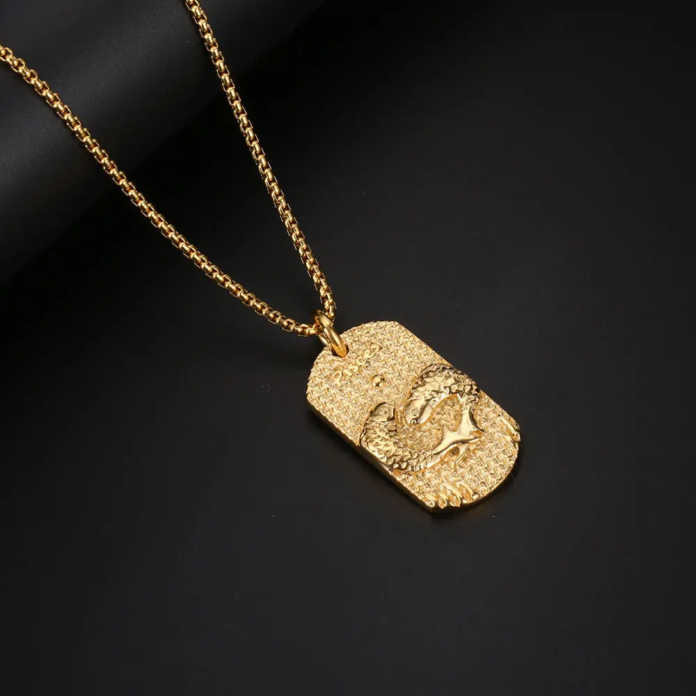 JewelryWe Collana da uomo con segno zodiacale: Ariete acciaio inox 12 costellazioni zodiacali oroscopo cane tag ciondolo con incisione costellazione collana per uomo oro argento