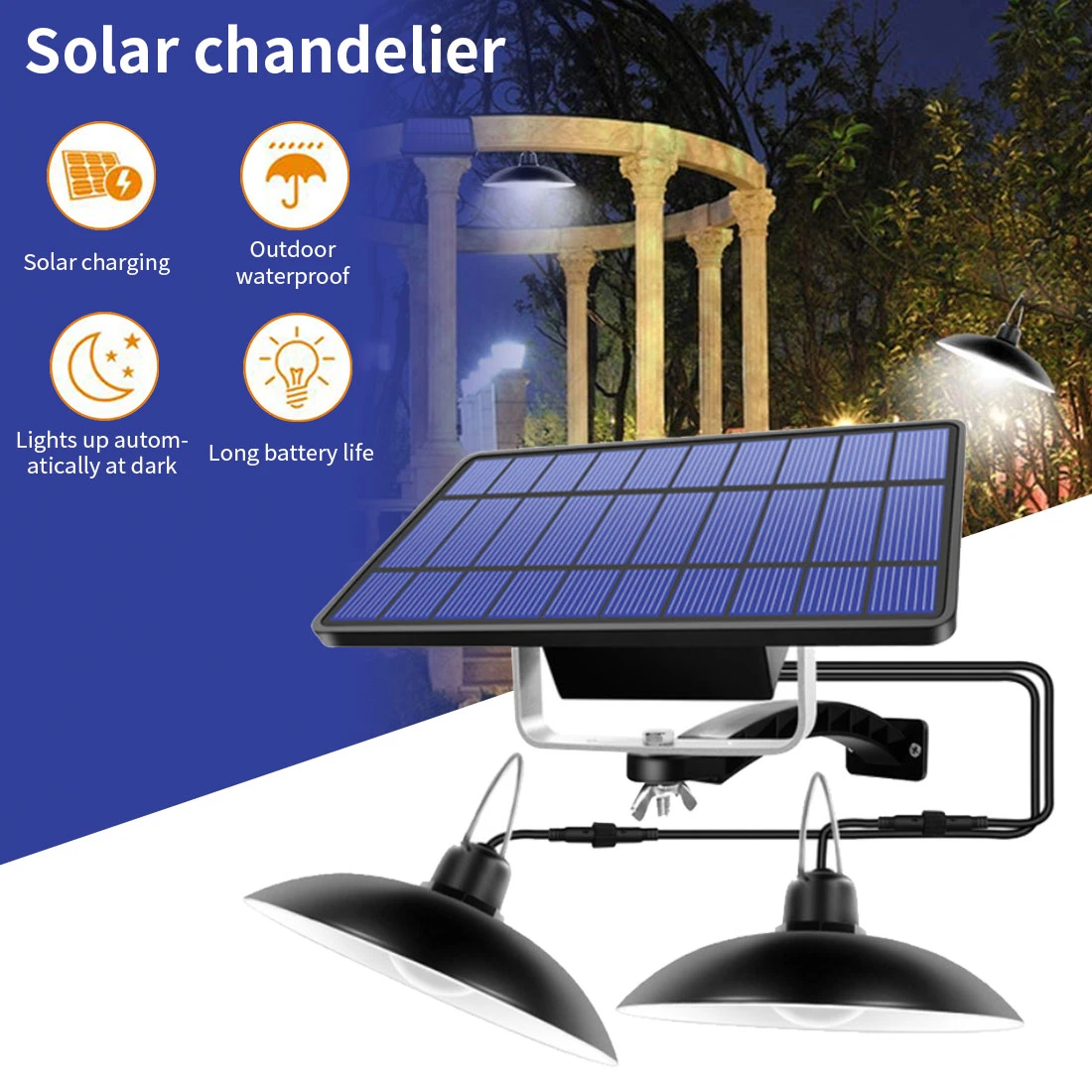Lámpara colgante Solar de doble cabeza, luces colgantes con Control remoto  y Cable, impermeable IP65, para patios, jardines y patios|Lámparas solares  LED| - AliExpress