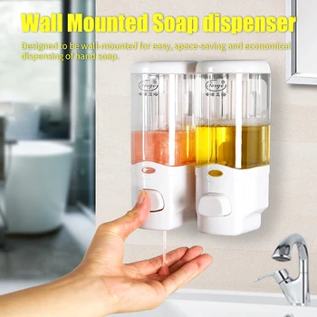 

600mL Manual Soap Dispenser Wall Mounted Dish Liquid Lotion Gel Shampoo Chamber Dispenser for Bathroom Kitchen Home School Hotel