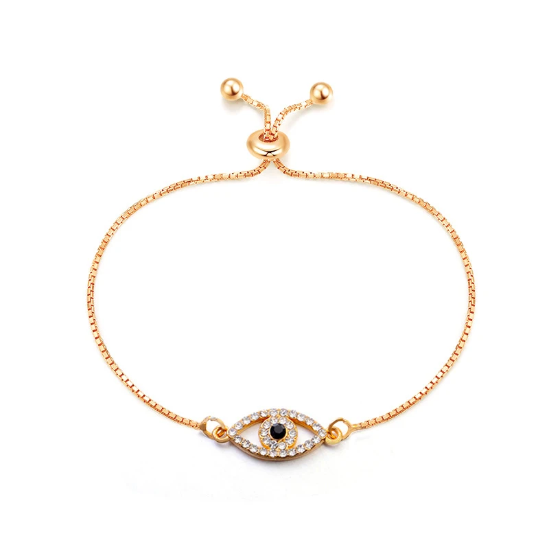 

Paved Rhinestone Evil Eye Charm Bracelet Women Metal Gold Strand Adjust Bracelets Protection Amulte Jewelry Dropshipping