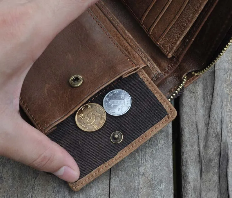 Мужской кошелек из натуральной кожи, винтажный кошелек на молнии, сумка для монет, сменный карман из воловьей кожи, Карманный чехол, сумка для хранения, держатель для мужчин и женщин