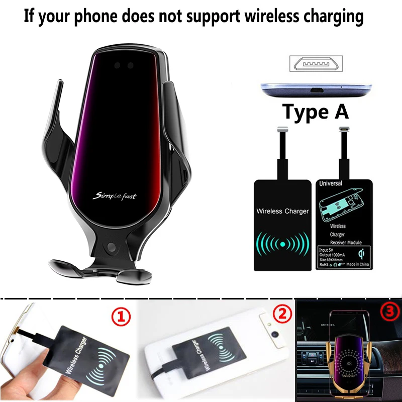 Black for Type A R3 Smart sensor автомобильный беспроводной зарядный держатель 10 Вт простое Быстрое беспроводное зарядное устройство с gps инфракрасной индукционной поддержкой вращение на 360 - Цвет: Black for Type A