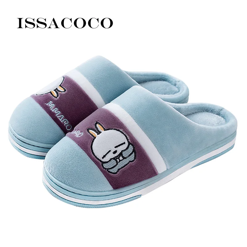 ISSACOCO зимние комнатные туфли для женщин с рисунком кролика; домашние тапочки; Теплая обувь на плоской подошве; домашние тапочки; женские тапочки, женская обувь - Цвет: Blue