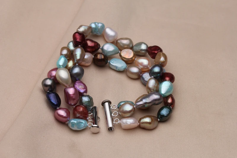 100% Real Natural Pearl Bracelets For Women,Multi Color Freshwater Pearl Bracelet Jewelry Girl  Fashion Birthday Gift Three Rows