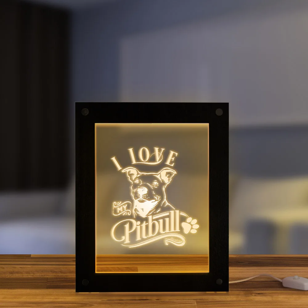I Love My Pitbull 3D оптическая иллюзия Лампа домашний декор яма бульдог Led фоторамка спальня ночник собака порода памятный подарок