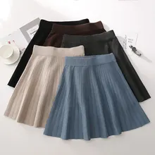 Винтажная Гибкая эластичная мини-плиссированная юбка-зонт с высокой талией, теплая трикотажная юбка для женщин, осенние зимние юбки для женщин, saia