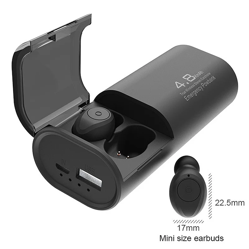 Wireless Bluetooth 5 0 Headphones with 4800MAh Charging Case As Power Bank with Mic USB Type C Cable TWS Stereo In Ear Earphon