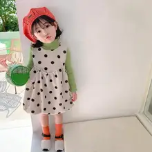 Платье-майка в горошек в Корейском стиле для девочек модные вельветовые осенне-зимние платья для девочек 1-6 лет, PQ33