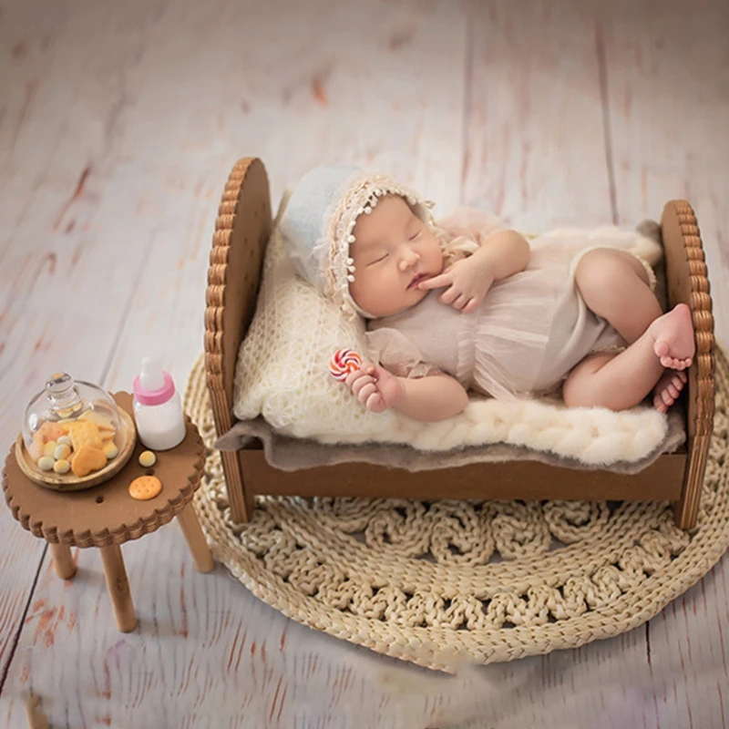 Newborn Detachable Posing Mini Bed Baby Photo Shooting Handmade Wooden Cookie Crib Infant Photograph Props Accessories | Мать и ребенок