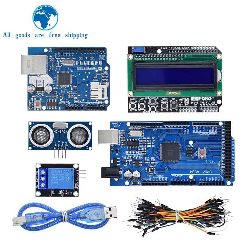 Набор Mega 2560 r3 для arduino HC-SR04 + макетная плата кабель релейный модуль щит W5100 UNO