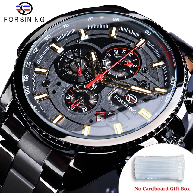 Forsining Waterproof Men's Automatic Watch Calendar Luxury Military Watches Sport Style Luminous Clock Black Free Ship to Brazil GMT1137-7 no box