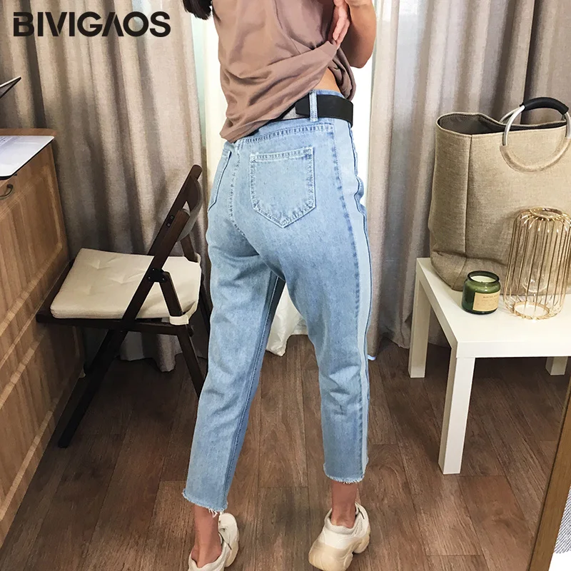 BIVIGAOS 2019 новые весенне осенние Стиль досуга женские укороченные джинсы корейские