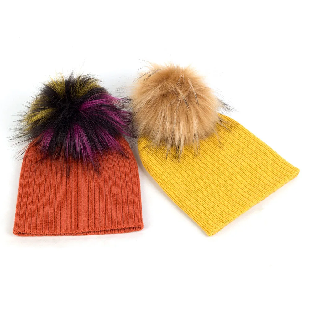 Autumn Winter Thick Warm Baby Hat Knit Ribbed Cotton Solid Baby Pompom Hats For Boys Girls Children's Hats Child Beanie