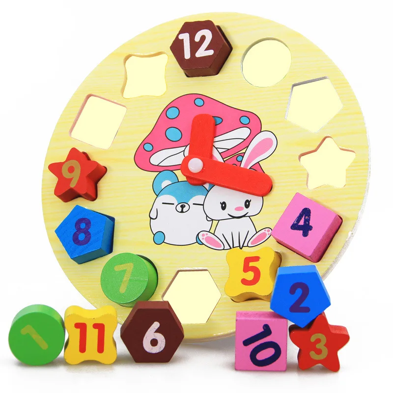 Montessori Wooden Toys Children Colorful Clock Time Geometric  Learn Cognition Clocks Toys for Kids Teaching Aids Toy