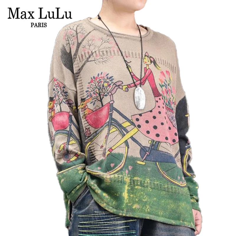 Женский вязаный джемпер с принтом Max Lulu пуловер оверсайз в Корейском стиле зимняя