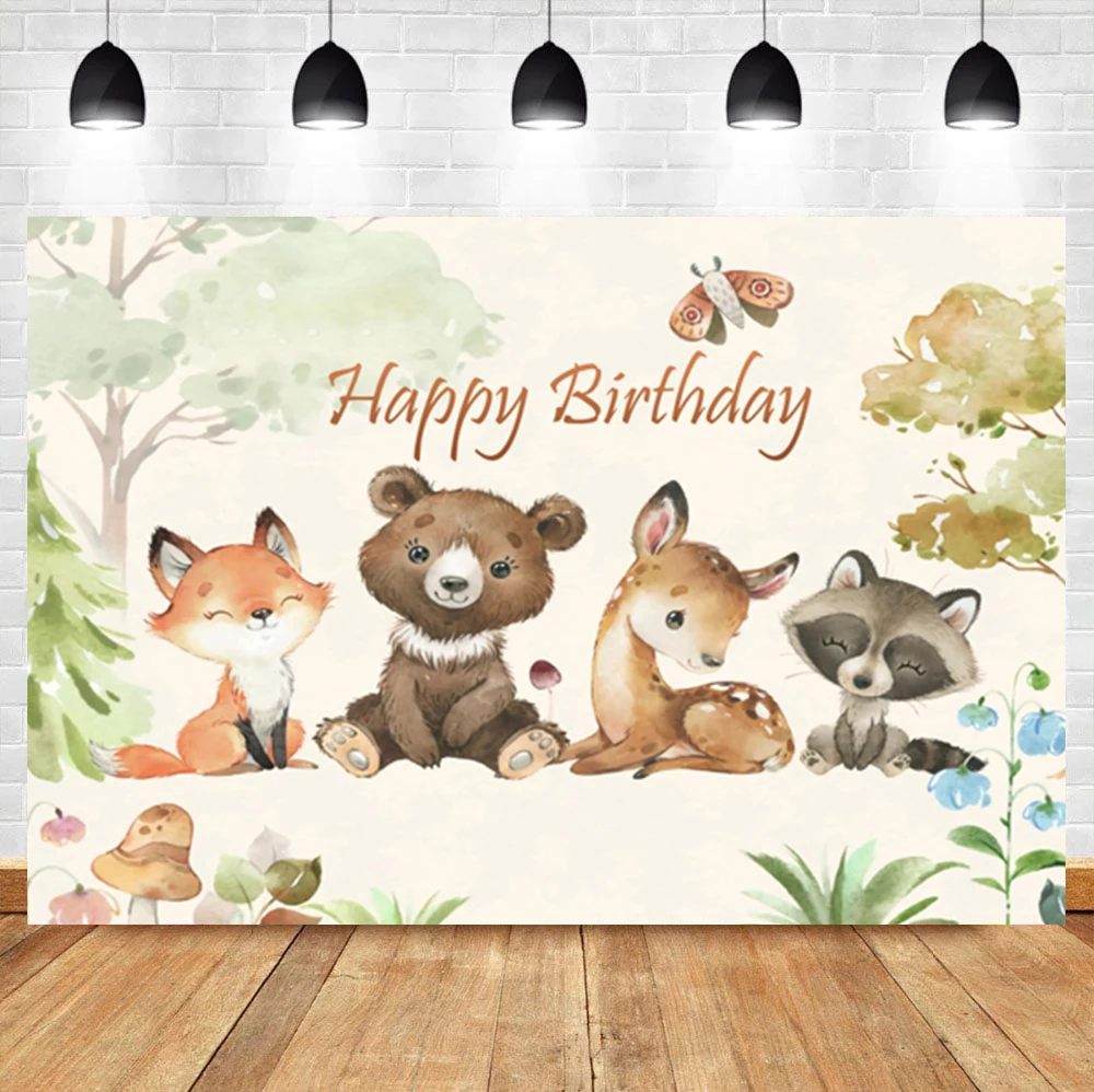 

Laeacco Watercolor Forest Animal Butterfly Newborn Birthday Custom Photo Photography Backdrop Photo Background For Photo Studio