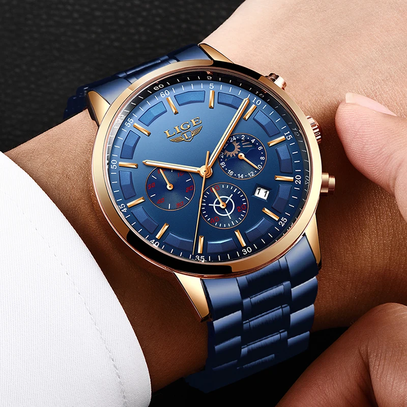 LIGE New Mens Military Sport Watch Casual Fashion Waterproof Quartz Watch Men Top Luxury Brand Chro