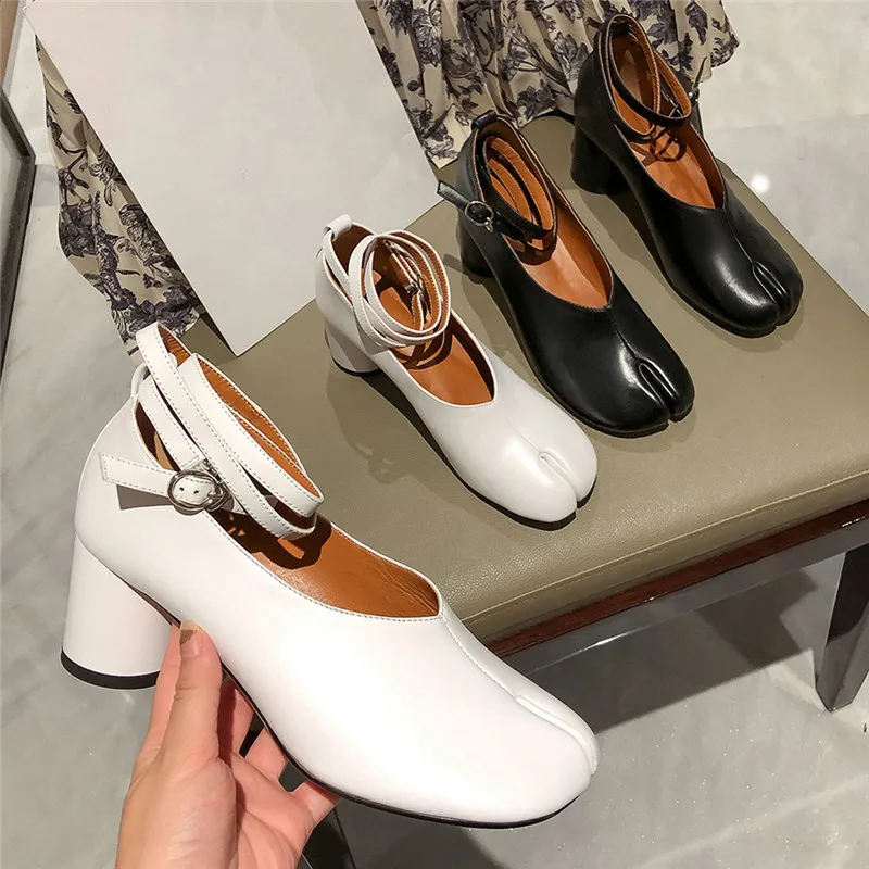 

Summer Autumn Shoes Woman Zapatos De Mujer Tabi Thick High Heels Ankle Strap Leather Ladies Pumps Chaussures Femme