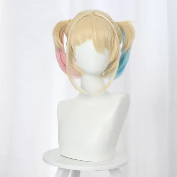 

Movie Cosplay Wig Harley Quinn Gradient Blue Pink Ponytail Cos Wig dropshipping support +gift