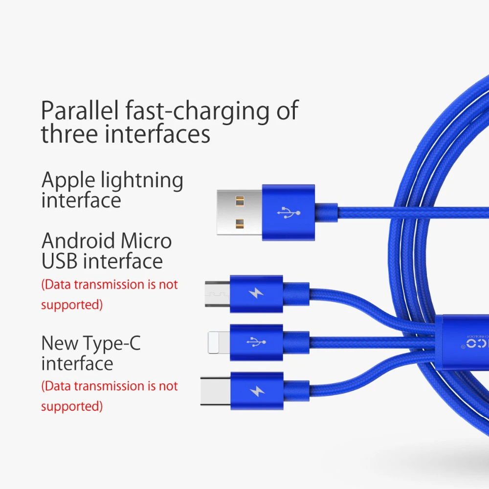 ORICO H3S 3 в 1 USB кабель USB A к Micro B/type C/кабель для зарядки для iPhone XS XR 7 huawei P20 Xiaomi 8