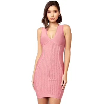 

Newest Summer Fashion Sexy Sleeveless Patchwork Bandage Dress 2019 Designer Fashion Evening Party Dress Vestido
