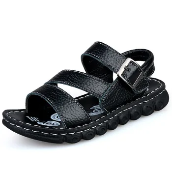 

2020 New Fashion Genuine Leather Boys Shoes Summer Big Kids Children'S Beach Sandals Teens Student Non-Slip Sandals Size 3-17