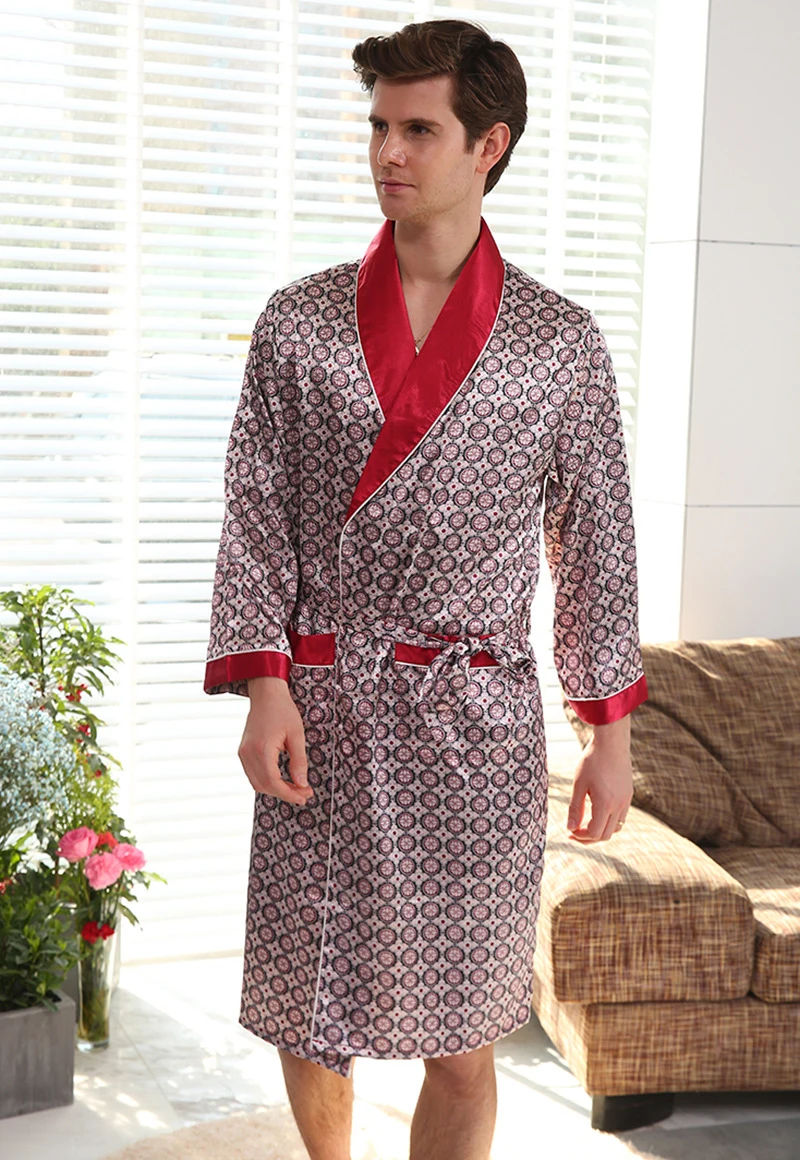 Luxury Designer Men's Silk Kimono Robe Plus 5XL Long Sleeve Sleepwear Bathrobe Oversized Satin Nightgown Summer Home Clothing red and black pajama pants