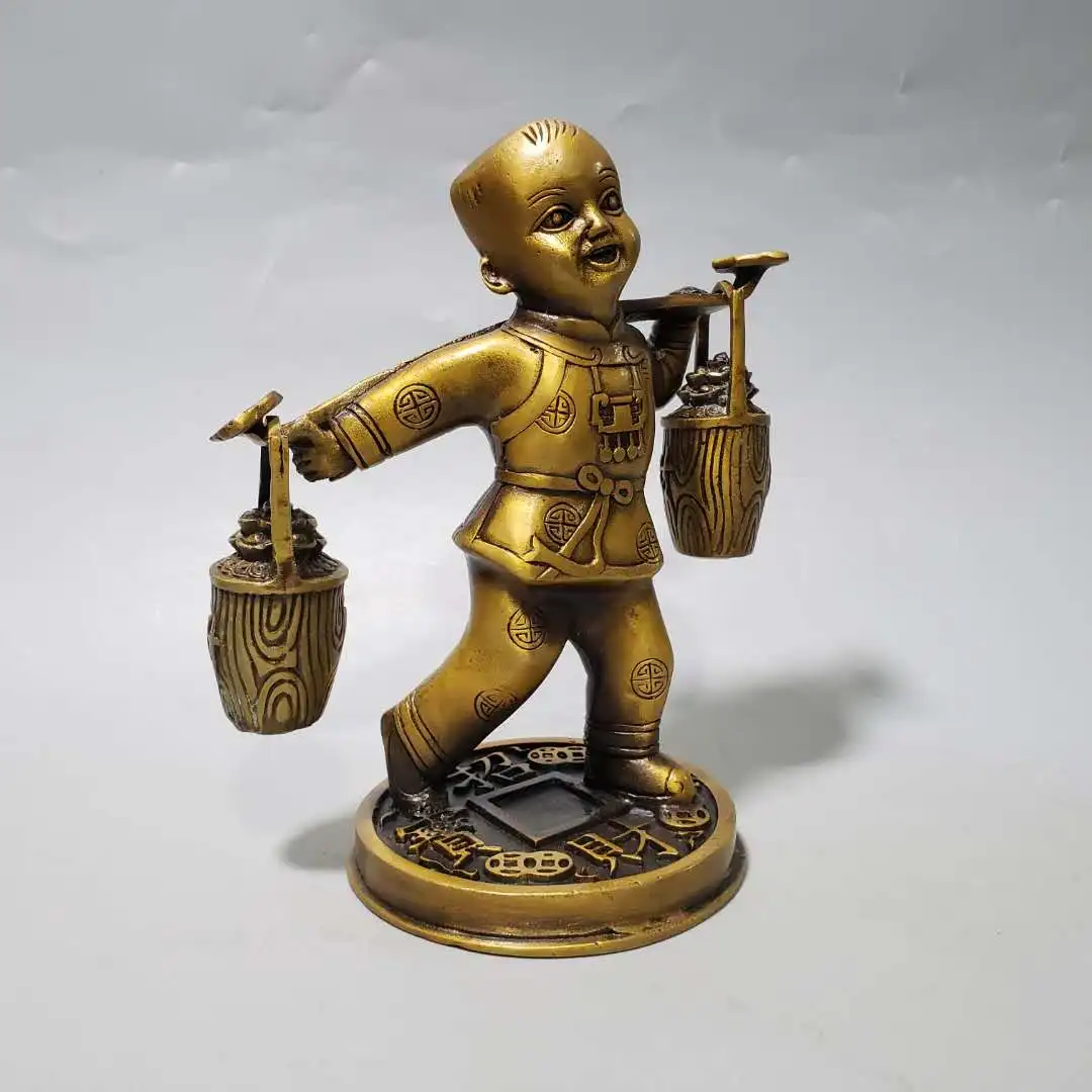 

Китайский чистый латунный мальчик, чтобы отправить статуя, дарующая благословение домашнего декора