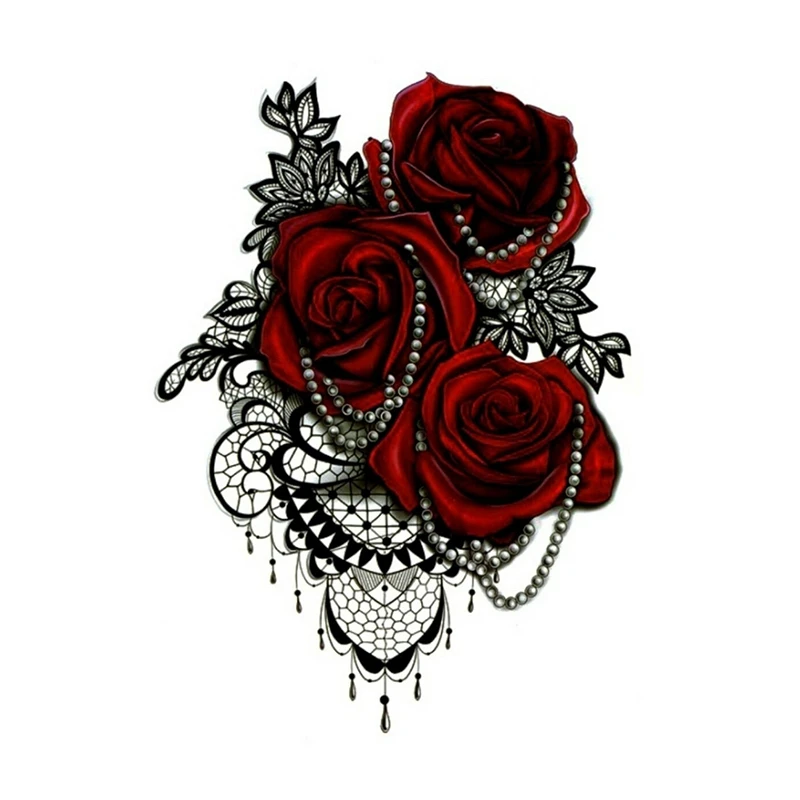 Large 3d Sexy Rose Pearls Lace Tattoo Waterproof Body Art Temporary Tattoo Sticker Suitable For Ladies Arms Back Sternum Legs Temporary Tattoos Aliexpress