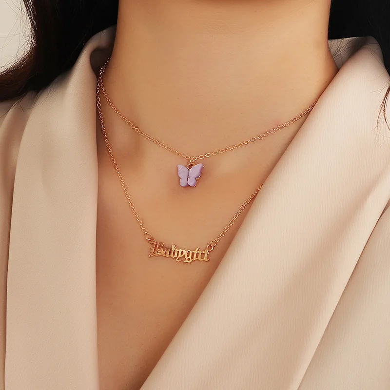 Personality Babygirl Letters Necklace For Female Womens Multicolor Acrylic Butterfly Summer Girls Layers Necklaces Jewelry | Украшения и