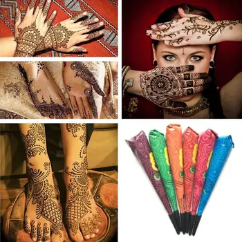 

Art Paint Mehandi Ink Watercolor Paint Set With Water Brush Pen Natural Herbal Henna Cones Temporary Tattoo Body 9 Colors