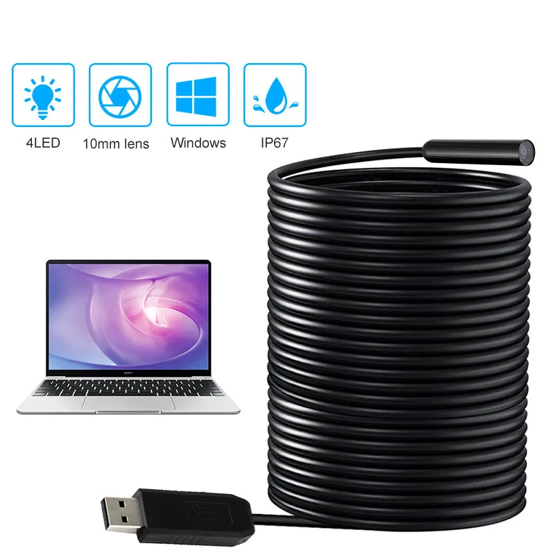 USB эндоскоп с объективом 10 мм камера-бороскоп 480P HD 5 м 7 15 20 25 водонепроницаемый IP67