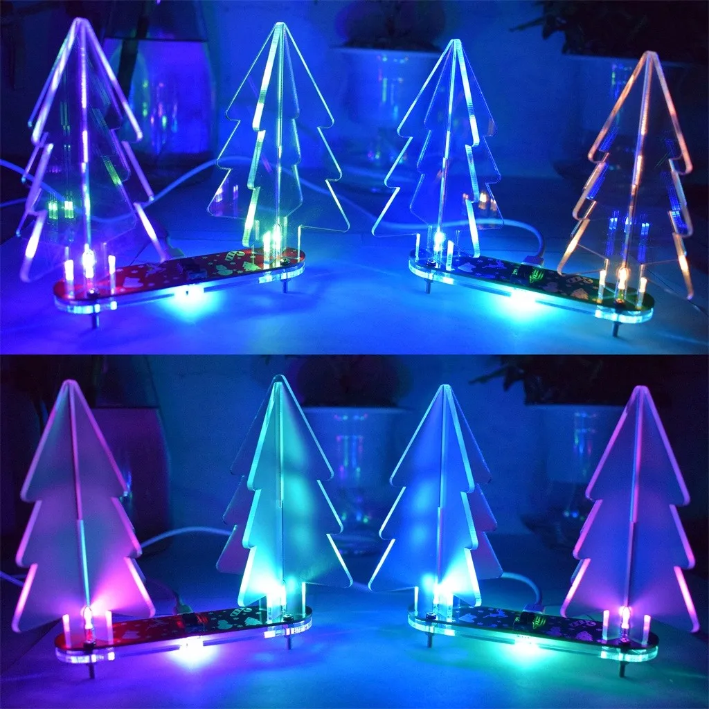 DIY полноцветный светодиодный электронный Обучающий набор для рождественской елки 3D, акриловые украшения для дома