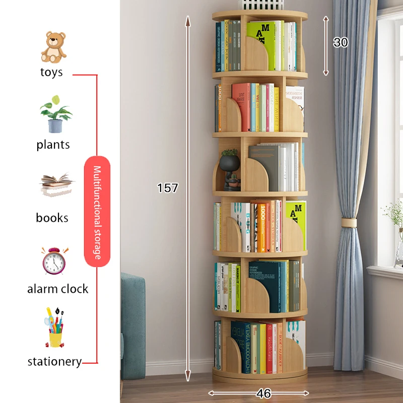 Вращающаяся на 360 ° книжная полка многослойная напольная стеллаж для хранения