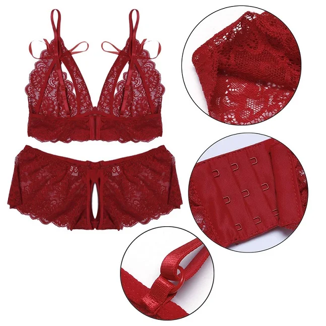 2 Sexy Women Lady Backless Pajama Sets Unique Design Lace Solid Color Sexy Top Vest+ Pants Sleepwear - Цвет: 2