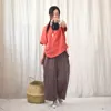 Women Loose elastic Waist ramie Wide Leg Pants Ladies 2022 Spring Summer Trousers female Embroidered Pants 5
