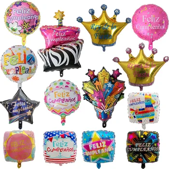 

2pcs/lot 18inch Feliz cumpleanos Spanish foil balloons round mylar helium ballon happy birthday party balloons air globos baloes